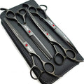 KINGSTAR 7.0in Titanium Dog Grooming Scissors Set Bright Black - Professional 4pcs
