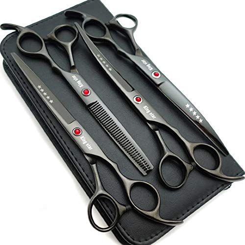 KINGSTAR 7.0in Titanium Dog Grooming Scissors Set Bright Black - Professional 4pcs