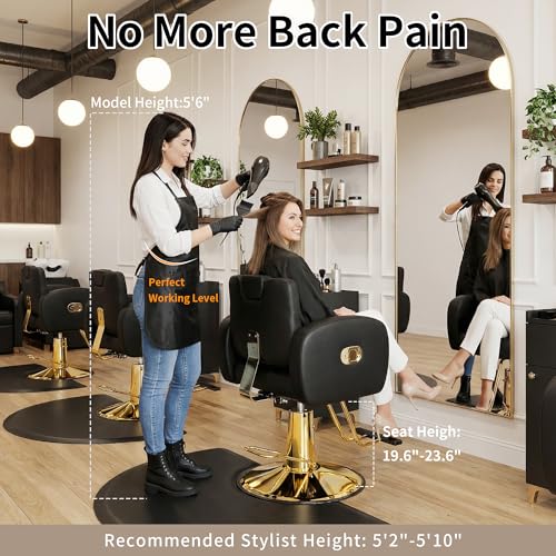 Baasha Black & Gold Reclining Salon Chair – Hydraulic Barber Chair 440 lbs