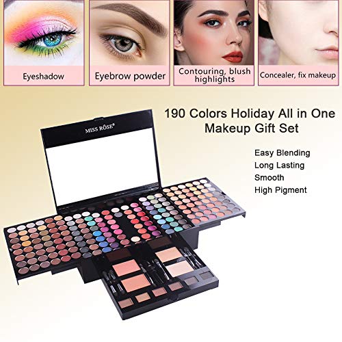 Pure Vie All-in-One Holiday Gift Makeup Set Essential Starter Bundle Include Eyeshadow Palette Lipgloss Concealer Blush Eyebrow Foundation Face Powder Eyeliner Pencil - Make up Kit for Women Full Kit