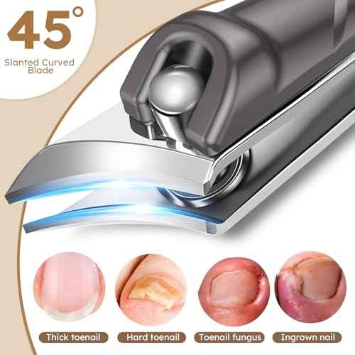 Toenail Clippers for Thick Toenails 6Pcs, Long Handle Nail Clippers for Seniors Angled Head with Catcher, 45¡Æ Slanted Toe Nail Clippers Curved Blade, Ergonomic Wide Jaw Opening Heavy Duty