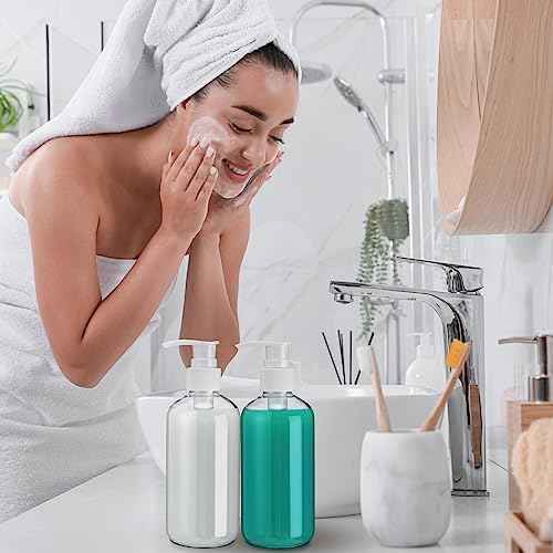 Gerrii 60 Pcs 8 oz/ 250 ml Plastic Empty Pump Bottles Lotion Clear Refillable Plastic Bottles with Pumps Dispenser Portable Travel Container for Body Wash, Liquid Soap, Massage Oil(White Pump)
