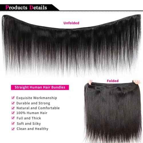 Straight Bundles Human Hair 20 22 24 26 Inch 100% Unprocessed Brazilian Virgin Hair 4 Bundles Hair Extension for Black Women Natural Color