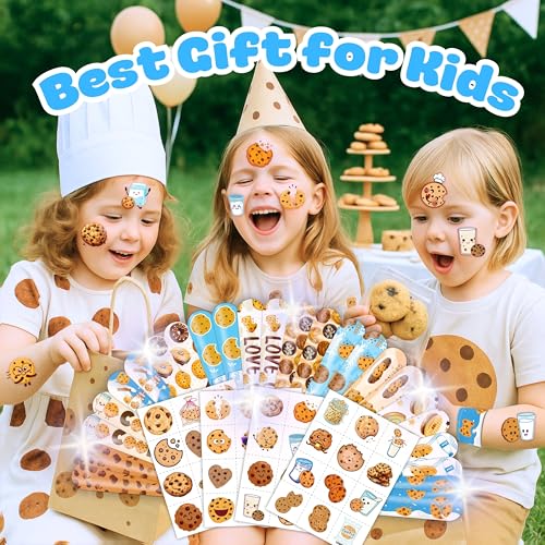 72-Piece Cookie Party Favors Set - 48 Tattoos & 24 Slap Bracelets