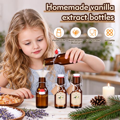 16-Pack 5oz Brown Swing-Top Glass Bottles for Vanilla Extract & Liquids