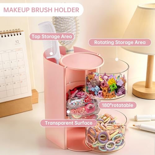 Anyisposs Pink 3-Layer Rotatable Hair & Jewelry Organizer - Modern Vanity Storage