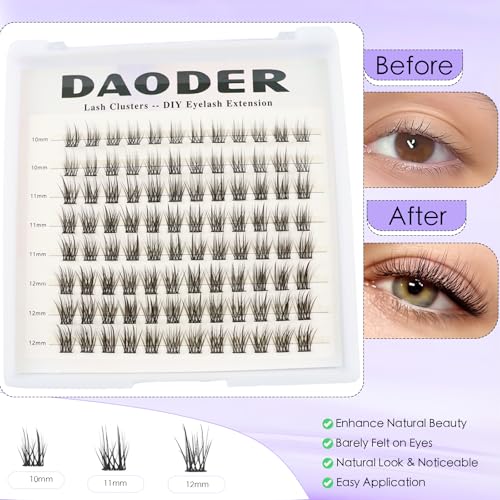 DAODER Lash Clusters 10-12MM C Curl Natural Wispy 96pcs