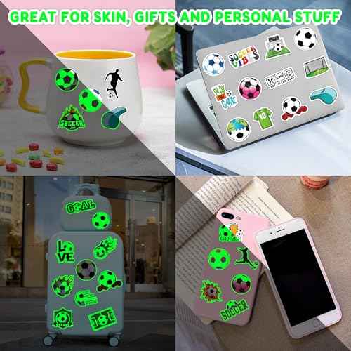 96 PCS Soccer Ball Pre-Cut Luminous Glow in The Dark Temporary Tattoos Themed Birthday Party Decorations Favors Supplies Decor Europa Sports Tattoo Stickers Gifts For Game Boys Girls Class School