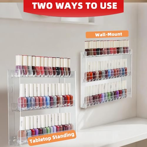 Transparent Nail Polish Organizer - 3-Tier Acrylic Nail Polish Rack, Wall-Mounted Sunglass Organizer, Essential Oils Storage Shelf (3 Tiers)