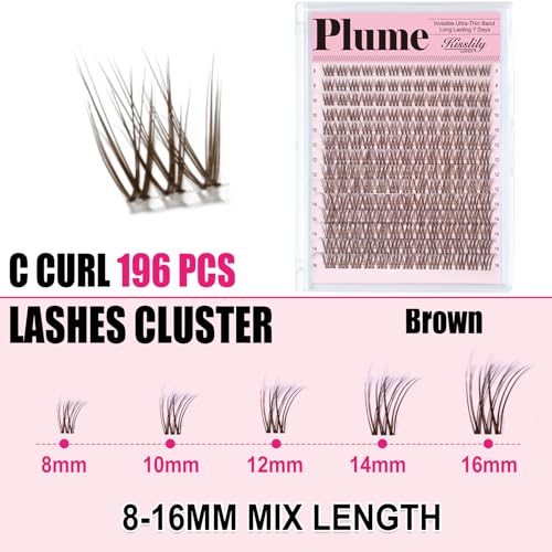 Kisslily Plume Brown Lash Clusters with Invisible Band
