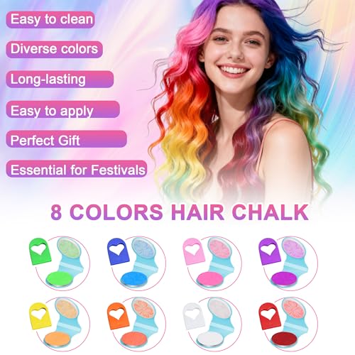 Temporary Hair Chalk 8 Colors - Washable Neon Glow UV