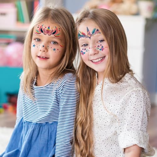 Partywind Temporary Face Tattoos for Kids - 15 Waterproof Sheets