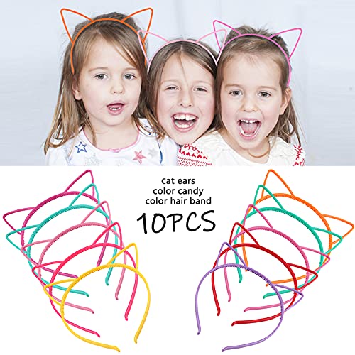 Zifengcer 10 Pcs Plastic Cat Ears Headbands for Kids Girls Women Multicolor Cute Sawtooth Kitty Ears Headwear Gifts Party Halloween Birthday Supplies