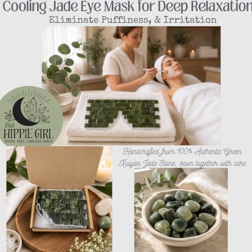 Boho Aromatic Jade Eye Mask for Puffy Eyes & Relaxation - Natural Cooling Stone Spa Mask