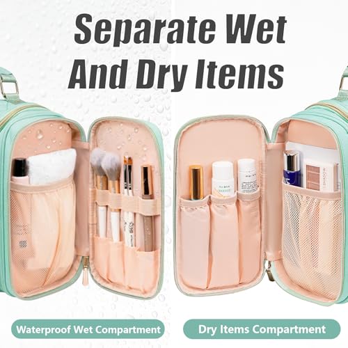 Tealari Green Water-Resistant Toiletry Bag with Hang Hook & Transparent Phone Pocket