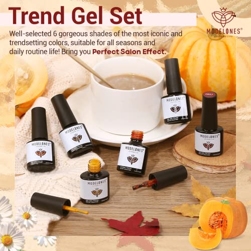 modelones Nail Polish Set, Fall Winter 6 Colors Nail Polish Kit Gold Glitter Brown Quick Dry Nail Polish Manicure DIY Nail Art Salon Home Gift For Women