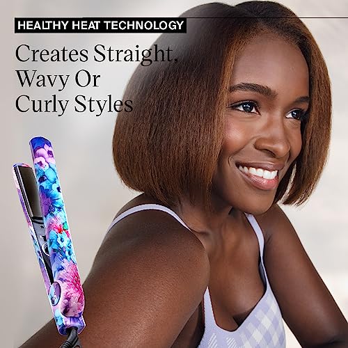 Eva NYC Healthy Heat Ceramic Styling Hair Iron, Flat Iron Hair Straightener with Far-Infrared, Hair Iron Straightener with Adjustable Heat, Straightening & Curling Tool, 1.25 Inches, Floral Frenzy