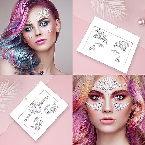 Mermaid Face Gems Stickers - 6 Sets Rainbow Rhinestone Jewels