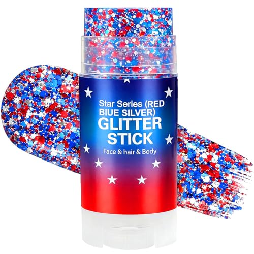 Patriotic Red, White & Blue Glitter Makeup for 4th of July