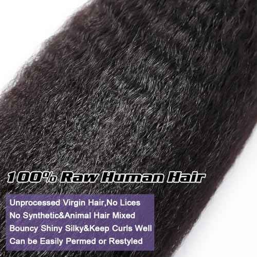 Kinky Straight Bundles Human Hair 1 Single Bundle 22 Inch 100% Unprocessed Brazilian Virgin 12A Yaki Straight Human Hair Bundles Hair Extension Sew In for Black Women Natural Color