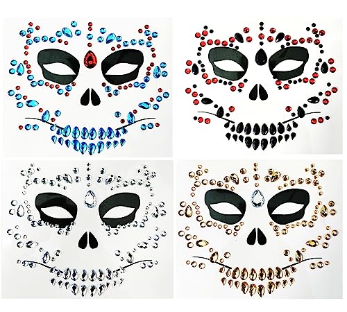 4-Pack Day of the Dead Face Gems Stickers