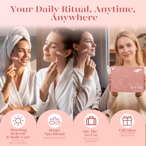 Rose Quartz Facial Roller & Gua Sha Set for Face Sculpting