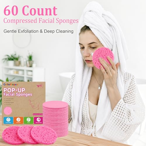 Compressed Natural Cellulose Facial Sponges - 60 Pcs, 3.15in