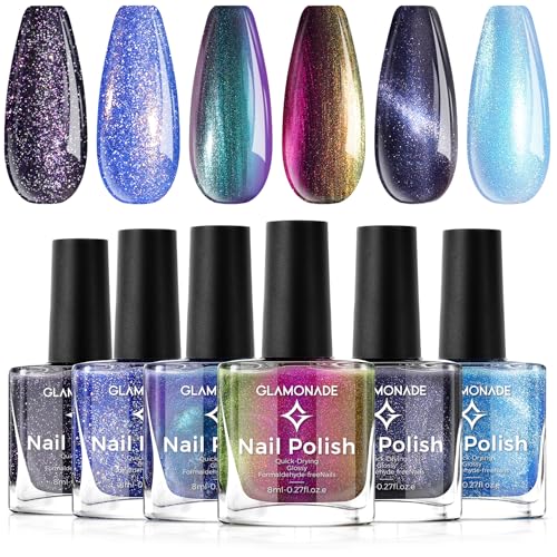 Glamonade Holographic Nail Polish Set : 6 Colors Chameleon Glitter