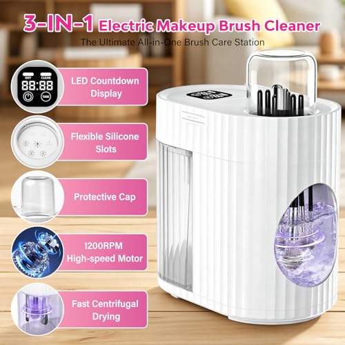 Electric Makeup Brush Cleaner Machine | 3-in-1 Fast Drying, 1200RPM