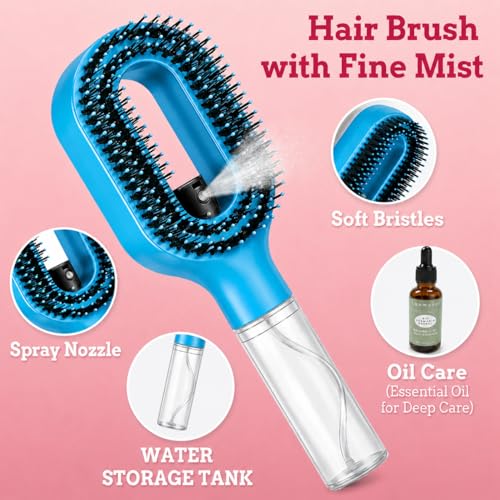 3-in-1 Detangling Hair Brush with Spray Mister & Rosemary Oil