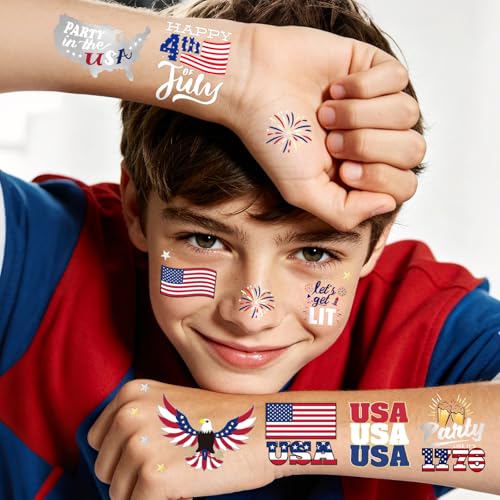 Fourth of July Temporary Tattoos - 30 Patriotic Tattoo Stickers USA