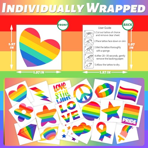 winthrop 240 Pcs LGBT Rainbow Flag Pride Temporary Tattoos, Individually Wrapped Safety Waterproof Tattoos, Best Choice for Pride Month Gay Birthday Party, 60 Designs