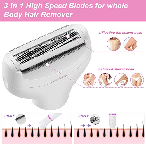 Electric Bikini Trimmer and Shaver for Women - 4 in 1 Waterproof Electric Razor- Rechargeable Pubic Hair Trimmer and Facial Hair Remover for Legs, Body, Underarm, Face, Eyebrow
