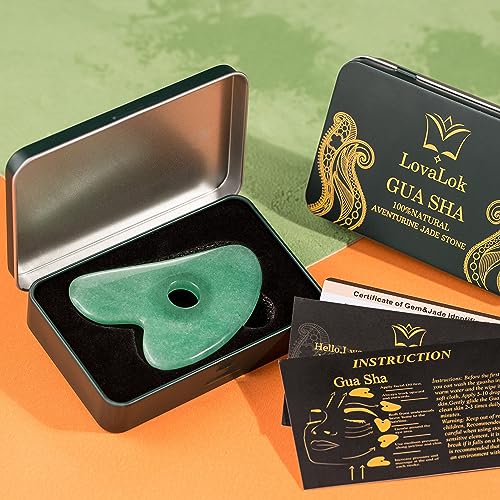 Lovalok Gua Sha Facial Tools, Gua Sha Stone, Guasha Tool for Face, Natural Jade Stone Green, Board for SPA Acupuncture Therapy Trigger Point Treatment Face Massage Tools and Face sculpting Tool