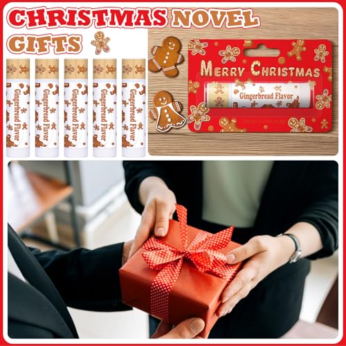 25 Pack Christmas Gingerbread Flavor Lip Balms Gifts Bulk Christmas Party Gifts Stocking Stuffers Small Thank You Appreciation Gifts for Women Men Staff Coworkers Employee Homeless