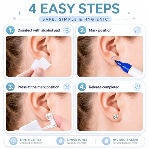 Anzero Disposable Ear Piercing Gun Kit with 316L CZ Studs