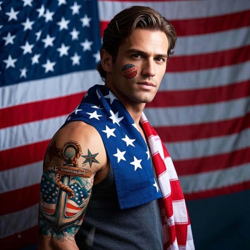 32 Patriotic Temporary Tattoos, Red White Blue USA Flag 4th July