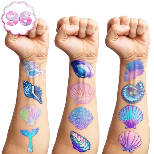 100 PCS Seashell Temporary Tattoos - Mermaid Beach Party Favors