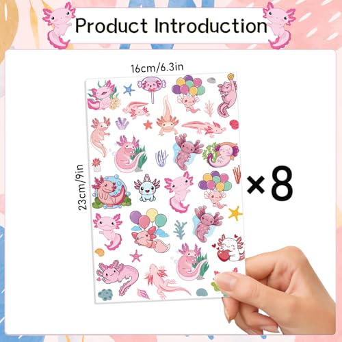 Gameza Axolotl Temporary Tattoos Stickers - 200+ Axolotl Birthday Decorations Favors Temporary Tattoos Bulk Gifts Party Favors Supplies Rewards Gifts
