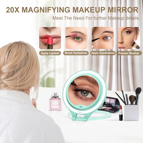 Mocado Green Travel Lighted Makeup Mirror 1X/20X Magnification, Rechargeable