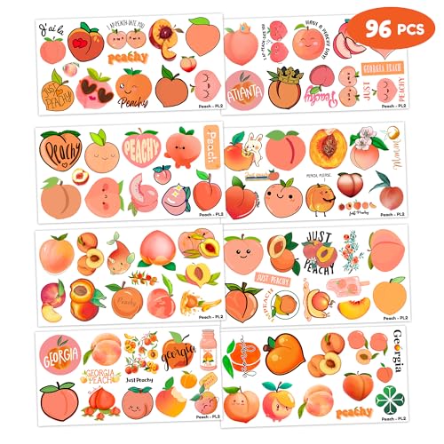 96Pcs Peach Temporary Tattoos for Kids Birthday Party Favors