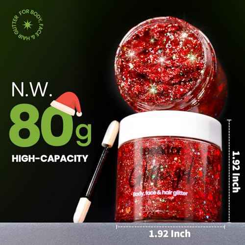 Teenitor Body Glitter, Red Body Glitter Gel, Hair Glitter, Face Glitter, 80g/2.8oz Red Glitter Gel for Face, Makeup, Hair, Eye