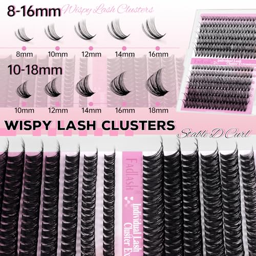 FADLASH Lash Clusters Kit Natural D Curl Eyelash Cluster Volume Lashes Extensions with Lash Bond and Seal Lash Tweezers for Beginners (30D+40D+50D+60D+80D+100D)