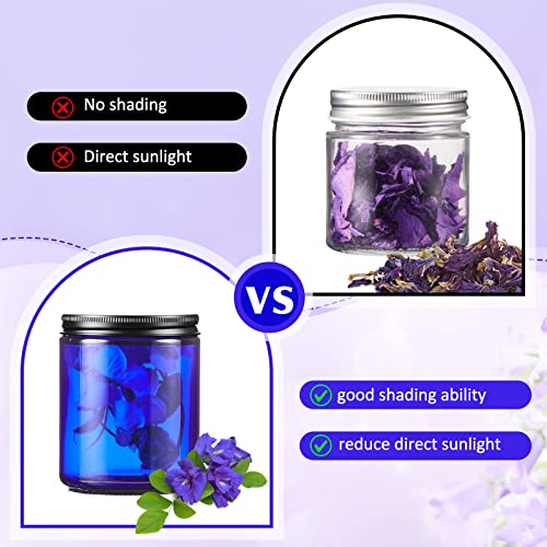 Lallisa 32 Pcs 8 oz Cobalt Blue Glass Jars with Black Metal Lids Round Small Cosmetic Jars Round Glass Containers for Apothecary Body Butter Herbs Spice and Food Storage