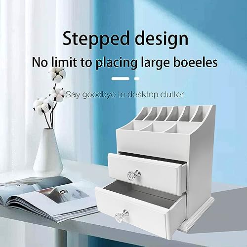 White Wood Cosmetics Organizer Makeup & Beauty Accessories Storage Rack with Drawers for Neat & Organize Storing of Makeup Tools Small Accessories at Home & Office Vanities & Bathroom Counter-top