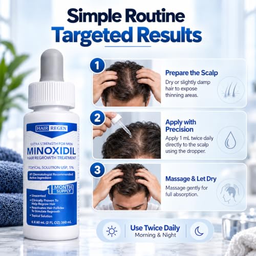 Men's Minoxidil Hair Regrowth Liquid 5% Topical Solution for Thicker Hair