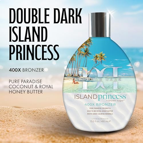 Brown Sugar Double Dark Island Princess Tanning Lotion, 400X Bronzer with Royal Honey Butter & White Sands Calming Minerals, 13.5 Fl Oz