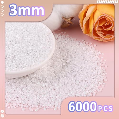 6000Pcs 3mm White Flatback Resin Rhinestones Kit with B7000 Glue for Crafts