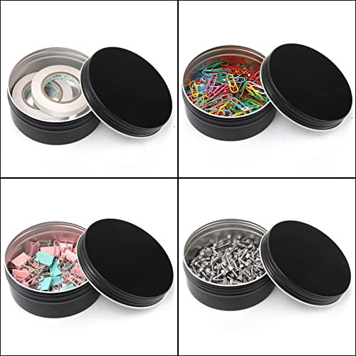 Foraineam 24 Pack 8 oz / 240ml Round Aluminum Tin Cans with Screw Top Lids - Large Metal Empty Tea Storage Case Jars - Spice Salve Hair Wax Cosmetic Cream Containers, Black