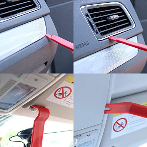 LivTee 5 pcs Auto Trim Removal Tool Kit, No Scratch Plastic Pry Tool Kit - Interior Door Panel Clip Fastener Removal Set for Vehicle Dash Radio Audio Installer (Red)